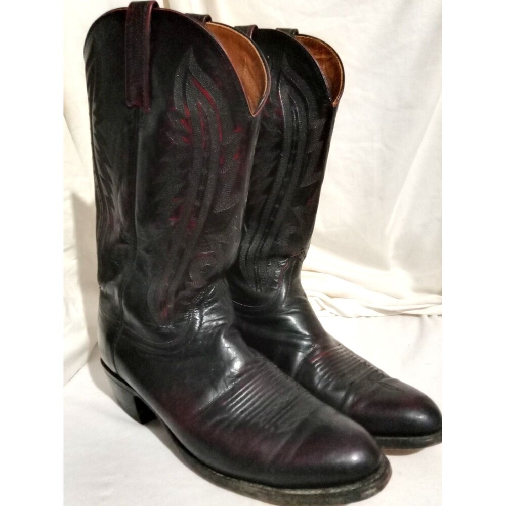 Lucchese 2000 Mens T3012R4 Black Cherry Leather Cowboy Western Boots Sz 11.5 2E